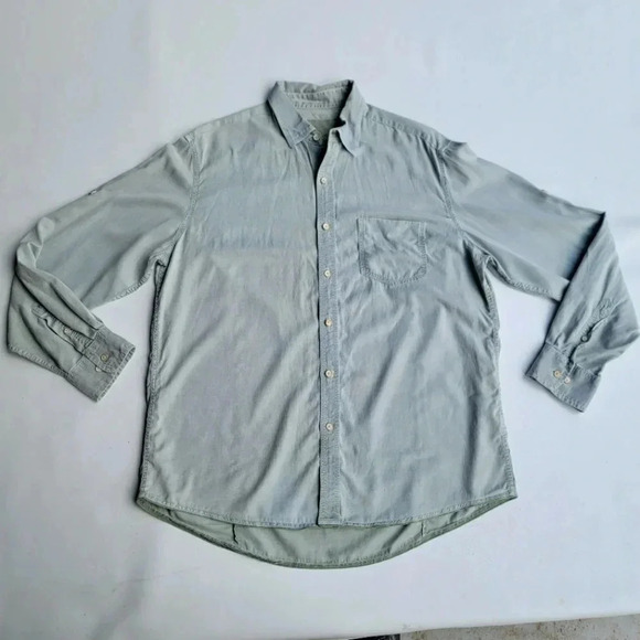 Tasso Elba Mens Grey Green Button Down Long Sleeve Shirt Cotton Tencel Twill M - Picture 1 of 9